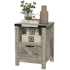 Farmhouse End Table, Rustic Side Cabinet with Drawer - Gray