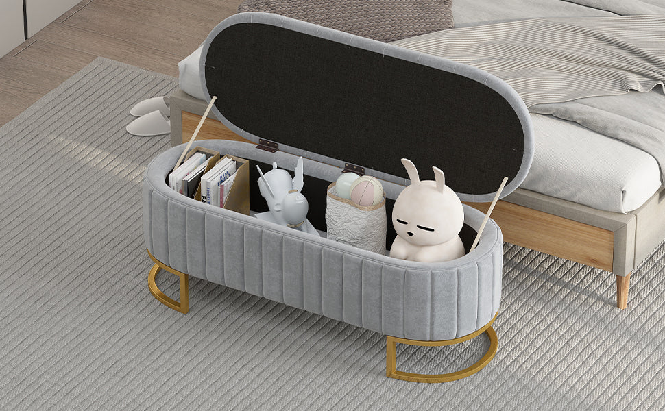 Elegant Velvet Storage Ottoman Bench with Button-Tufted - Grey