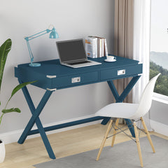 Computer Desk with Storage, Solid Wood Desk with Drawer - Blue