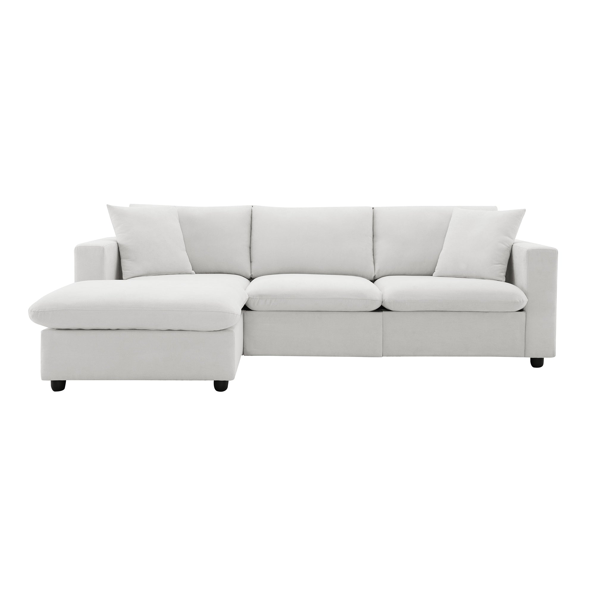 100.4x64.6" Modern Sectional Sofa, L-Shaped Couch Set With 2 Free Pillows, 4-Seat Polyester Fabric Couch Set With Convertible Ottoman - White