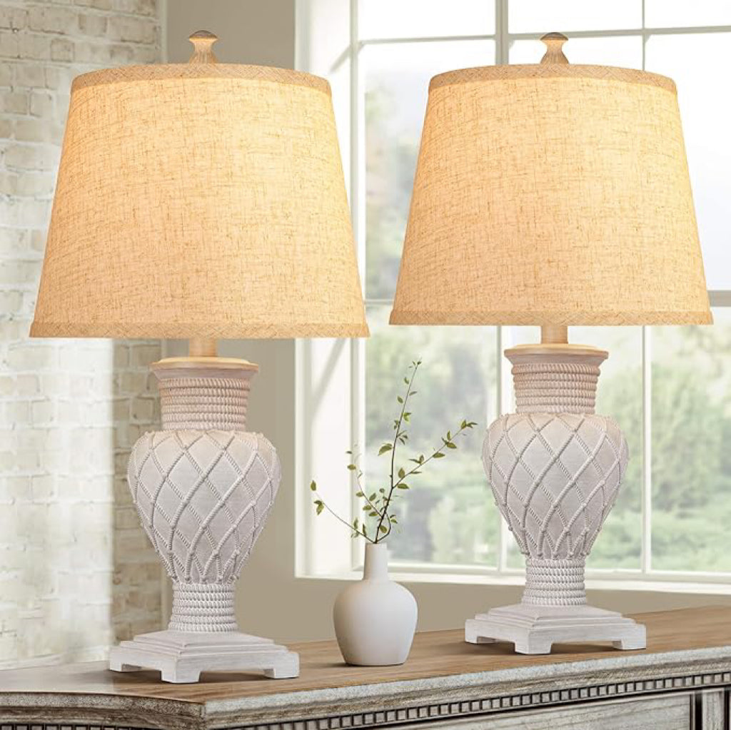 Tradition Table Lamp Set of 2, Farmhouse Boho Bedside Lamps with 3-Color Temperature LED Bulbs, Nightstand Vintage Lamp