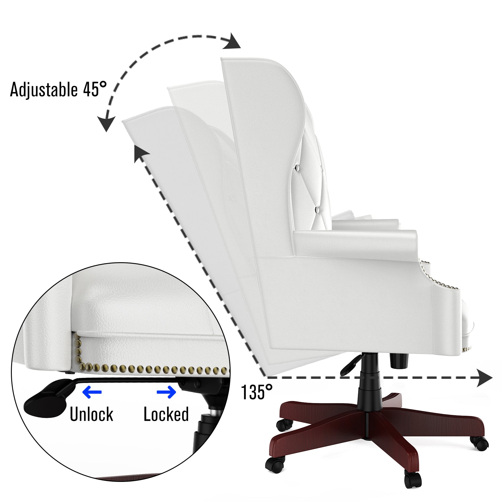 Executive Office Chair, Ergonomic Design High Back Reclining Comfortable Desk Chair - White