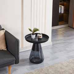 Smoke Glass Base with Black Painting Top Side Table