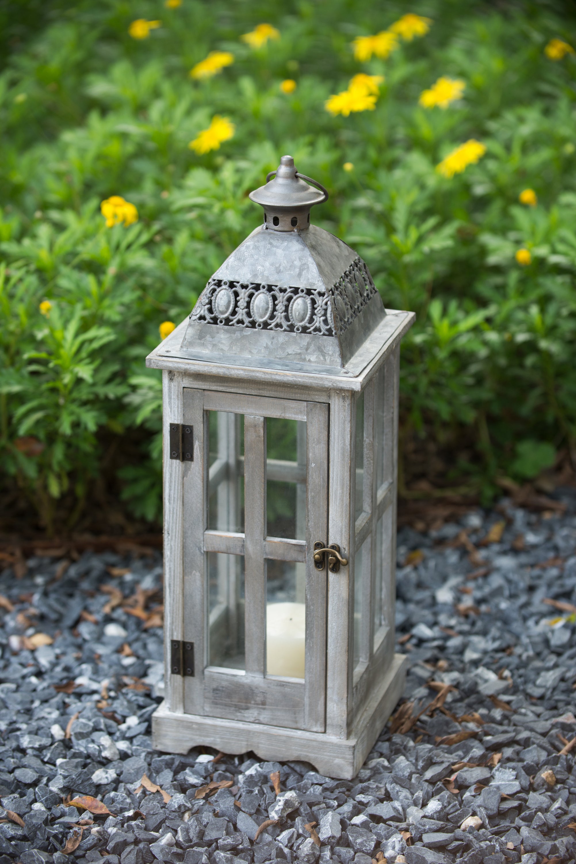 Wooden Candle Lantern Decorative (Set of 2) - Grey