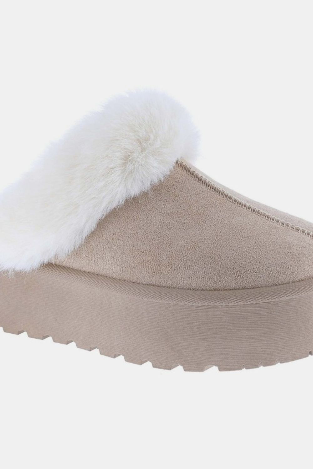 Cozy Thick Bottom Faux Fur Trim Snow Shoe Slippers, Beige/ Tan