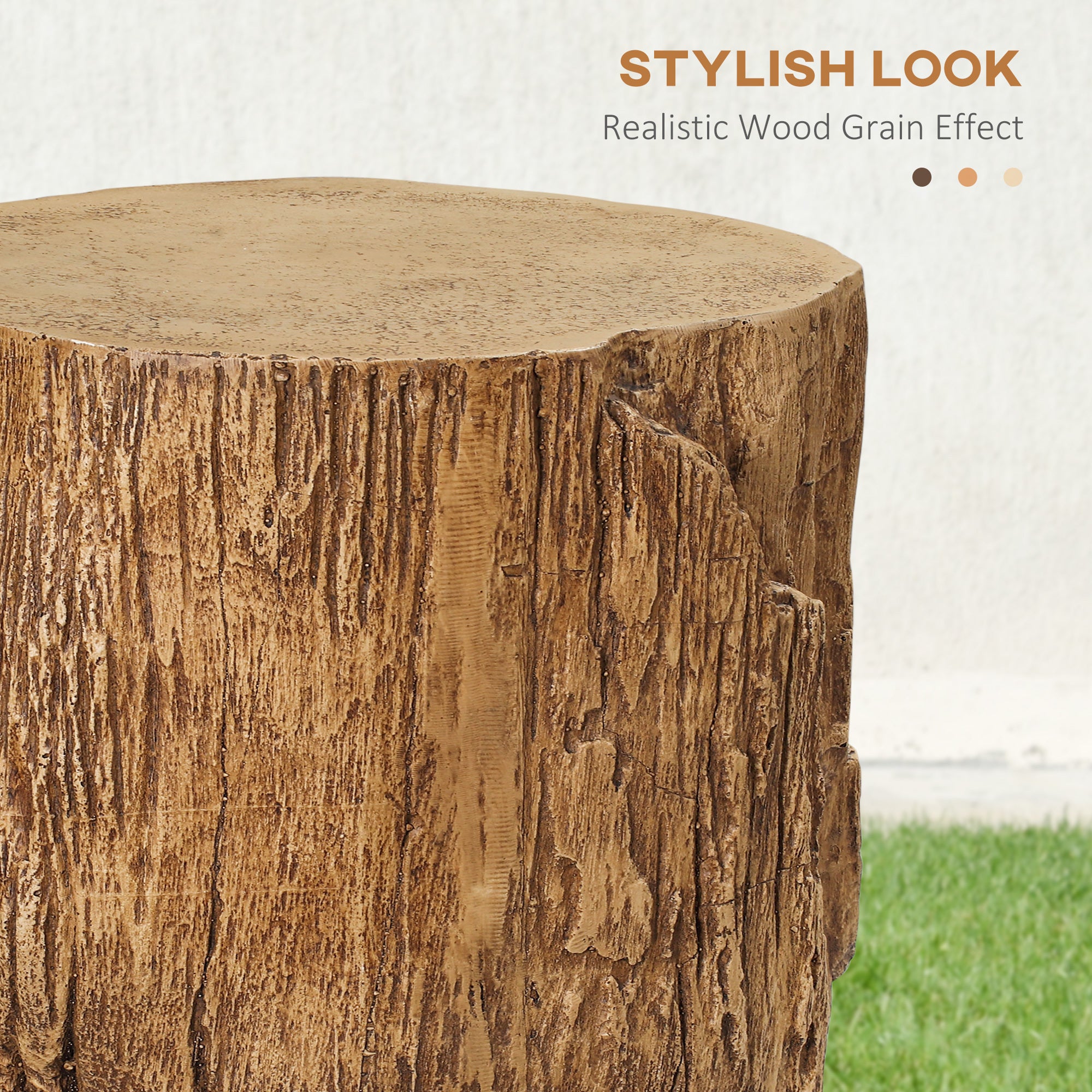 Decorative Side Table with Round Tabletop, Concrete with Wood Grain Finish, for Indoors and Outdoors - Natural