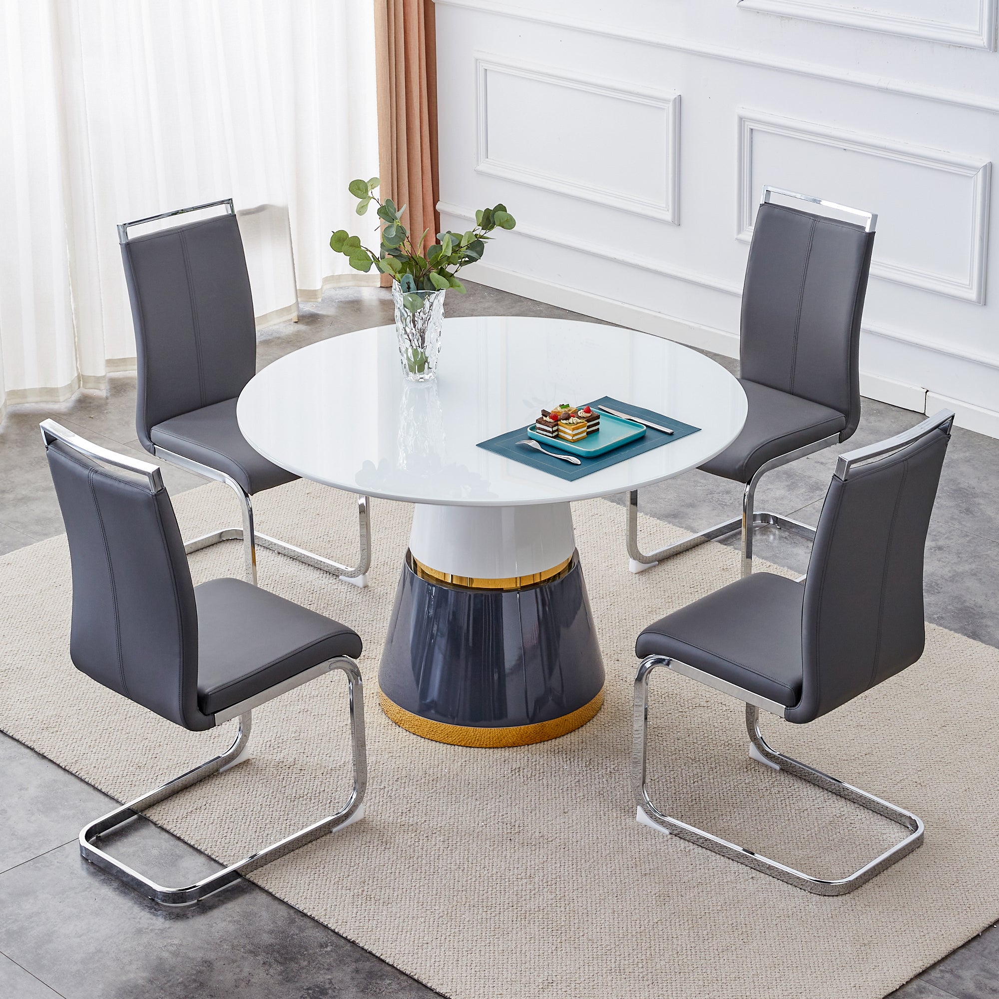 Modern Minimalist Luxury MDF Material Circular Dining Table - White