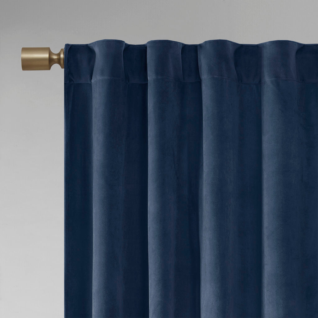 Room Darkening Poly Velvet Rod Pocket/Back Tab Curtain Panel Pair - Navy