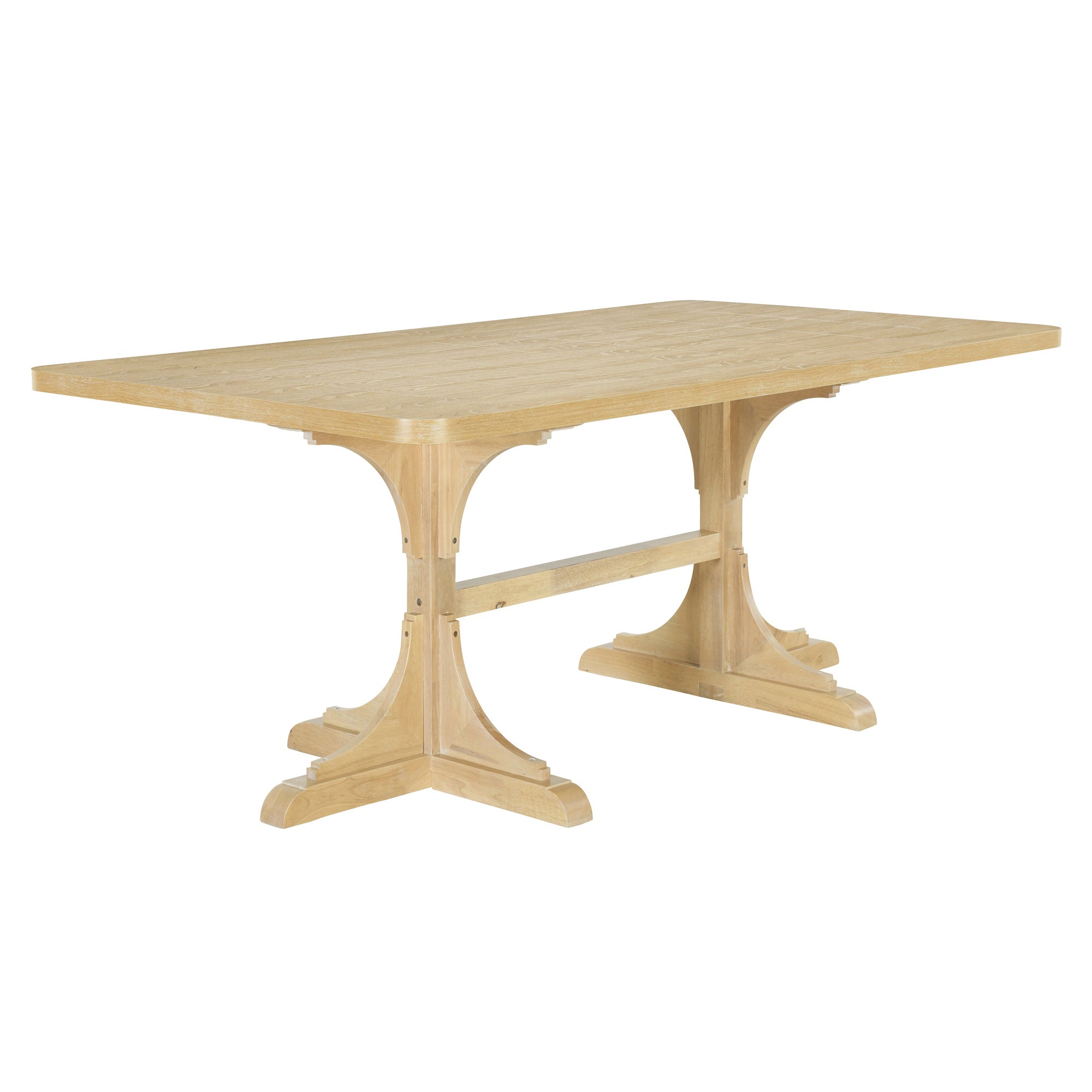 Retro Style Table 71'' Wooden Rectangular Table with Curved Design Legs - Natural Wood Wash