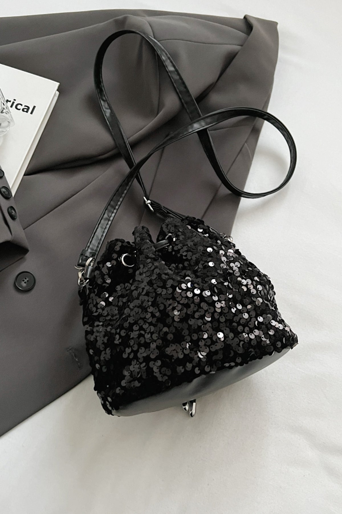 Sequin Drawstring Bucket Bag