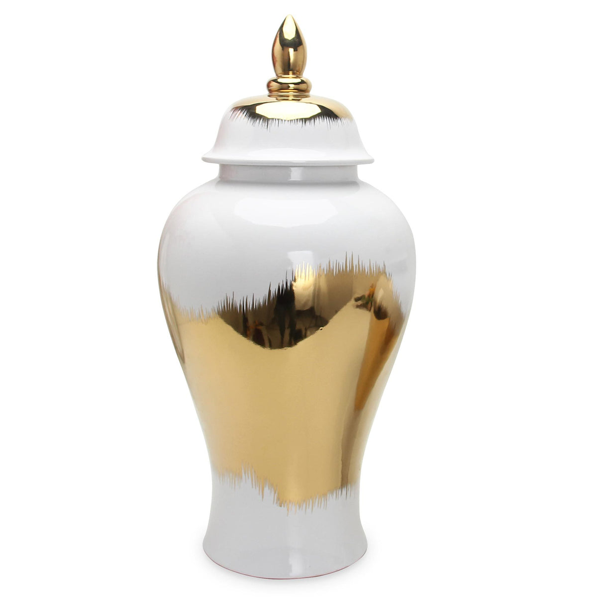 Regal White Gold Gilded Ginger Jar with Removable Lid 18.50"H