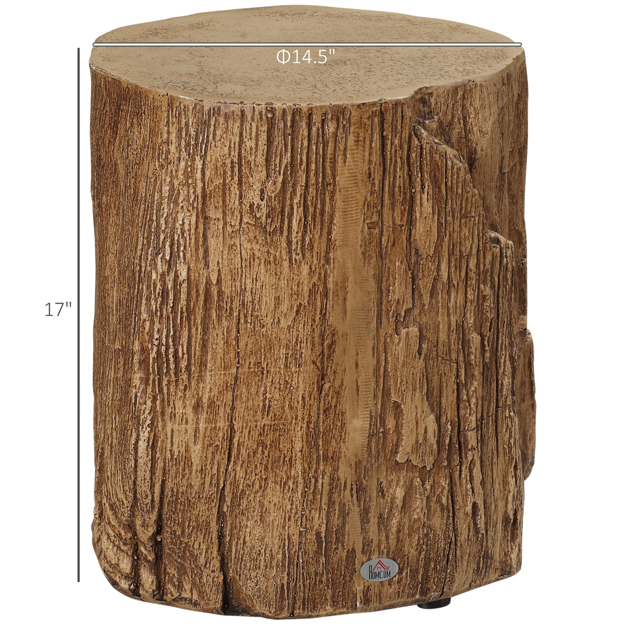 Decorative Side Table with Round Tabletop, Concrete with Wood Grain Finish, for Indoors and Outdoors - Natural