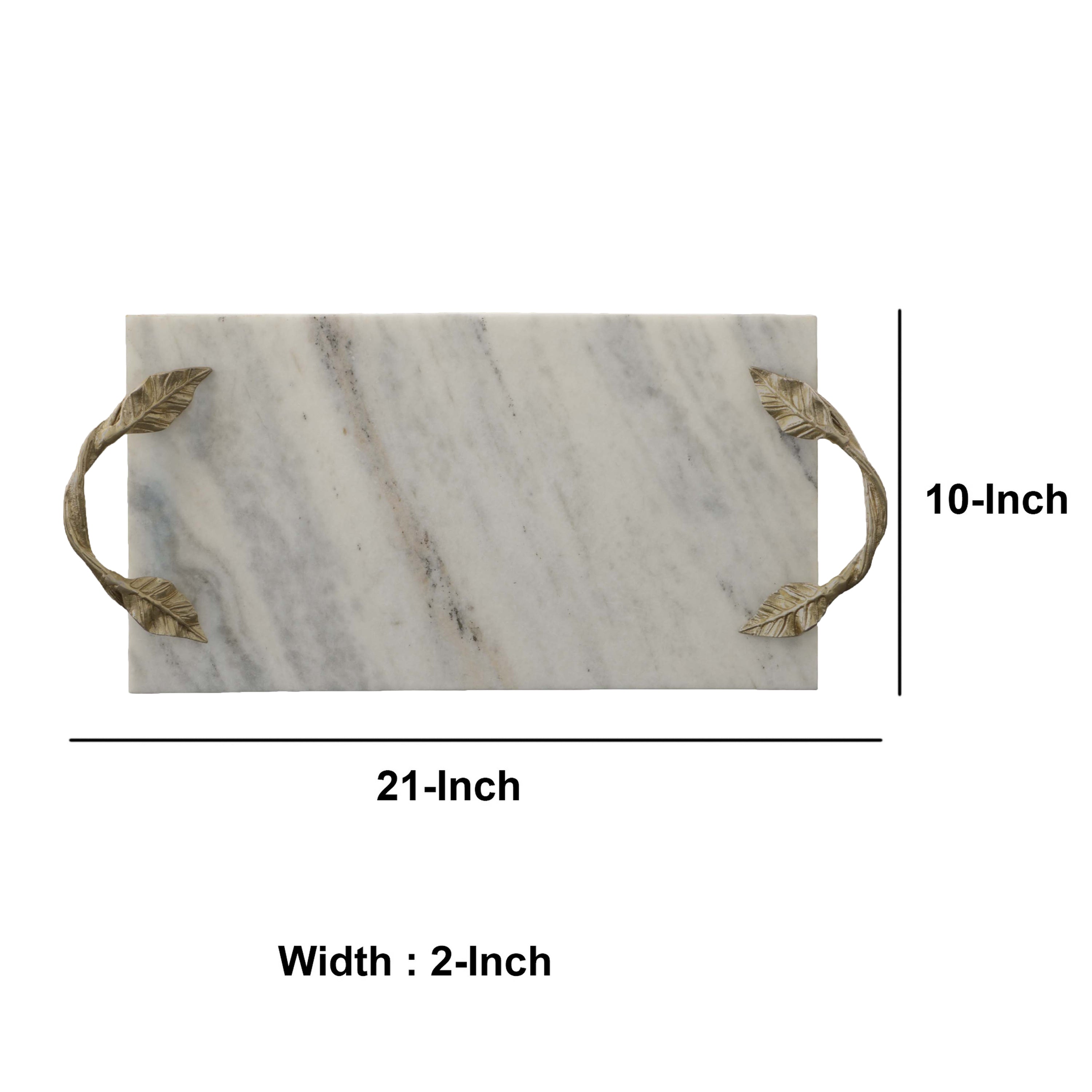 Decor Tray with Marble Frame and Carved Metal Handles - White and Gold