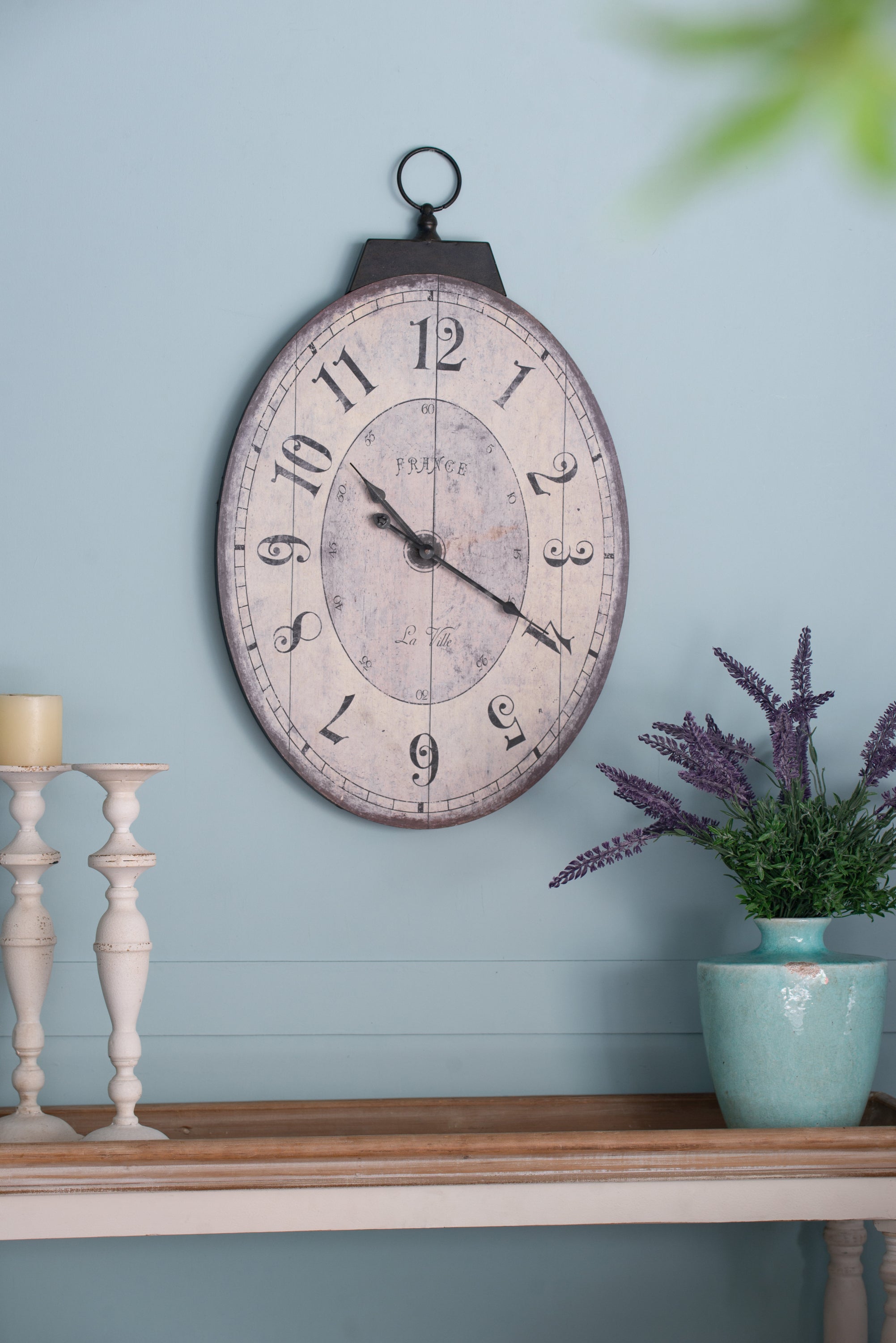 18"x29" Antique White Oval Wall Clock, Traditional Vintage Home Decor Clock