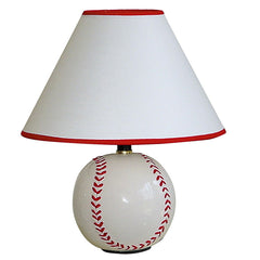 12" Tall Ceramic Table Lamp, Baseball Shaped, Linen Shade