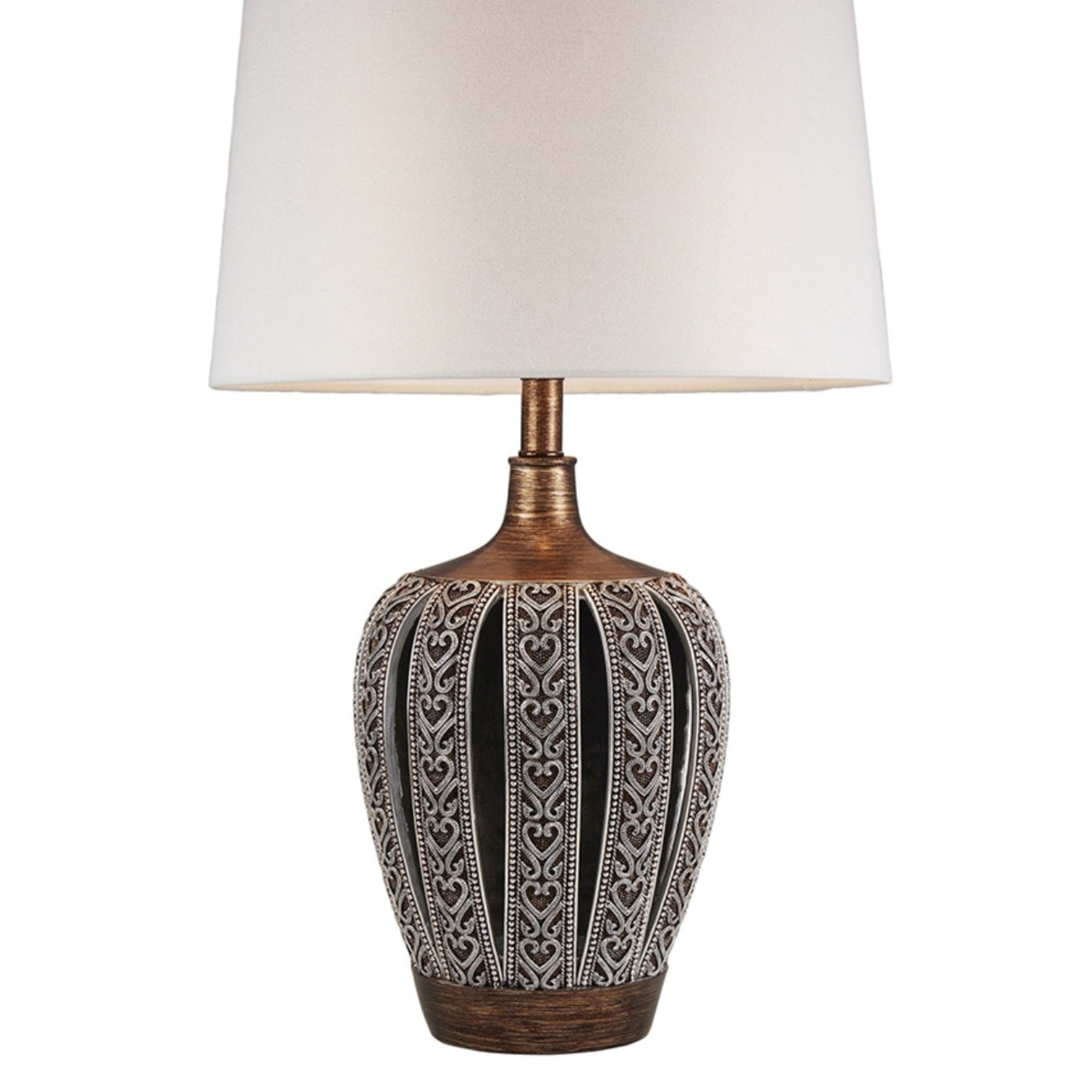 28.25" Tall Polyresin Table Lamp "Everly" with Brown finish, White Shade