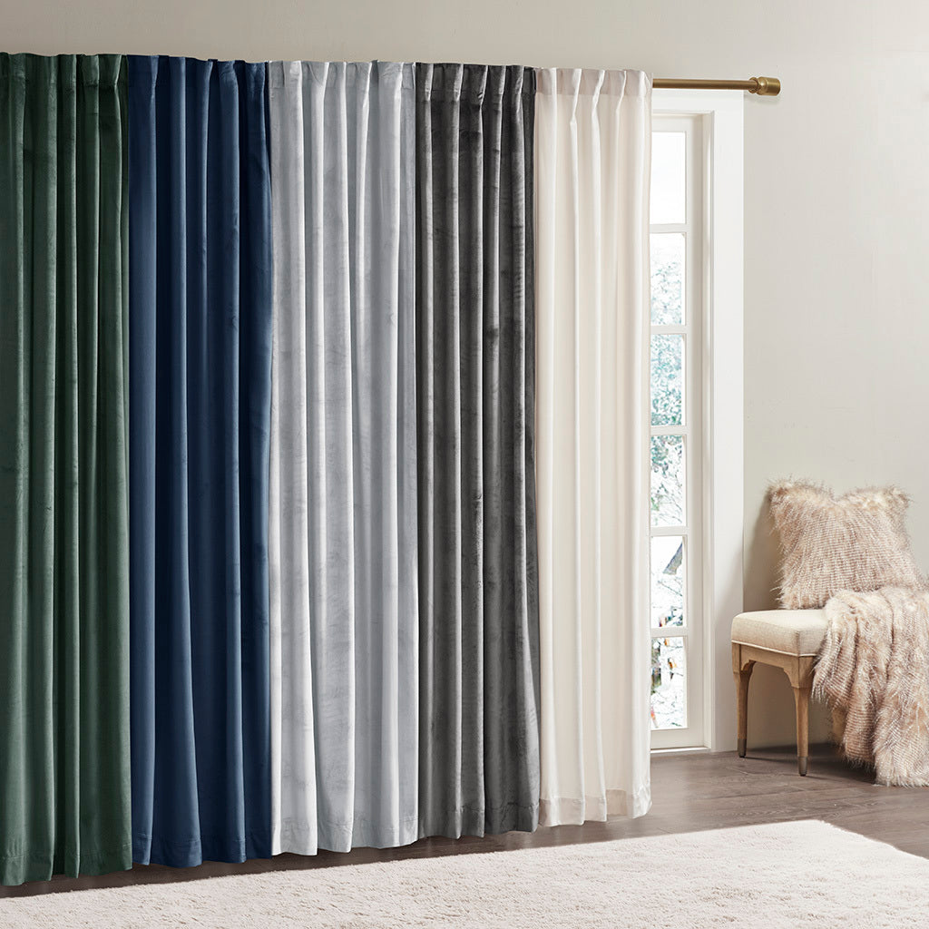 Room Darkening Poly Velvet Rod Pocket/Back Tab Curtain Panel Pair - Green