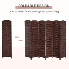 6' Tall Wicker Weave 6 Panel Room Divider Privacy Screen - Brown