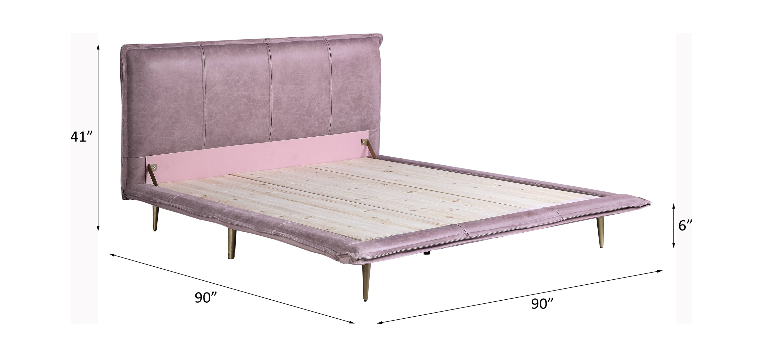 Modern Eastern King Bed - Pink Top Grain Leather