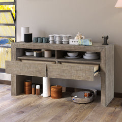 Buffet Storage Cabinet Sideboard Farmhouse Server with 2 Drawers and 2 open Storage Console Table for Kitchen, Dining Living Room Cupboard - Grey