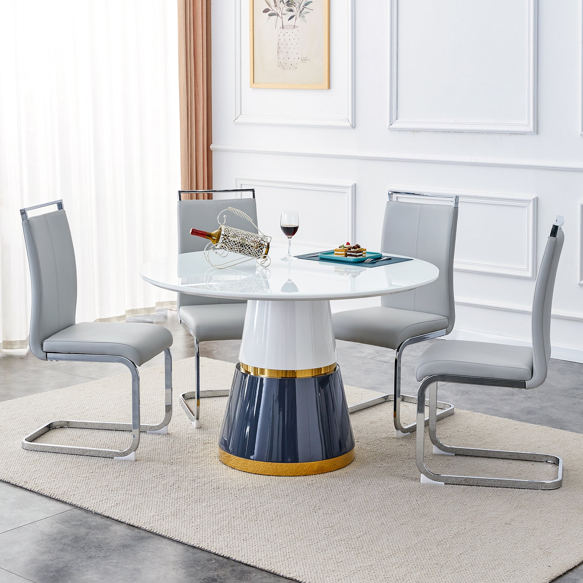 Modern Minimalist Luxury MDF Material Circular Dining Table - White