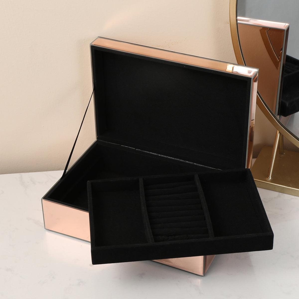 Ambrose Exquisite Jewelry Box in Rose Gold (Dividers and Gift Box Included)