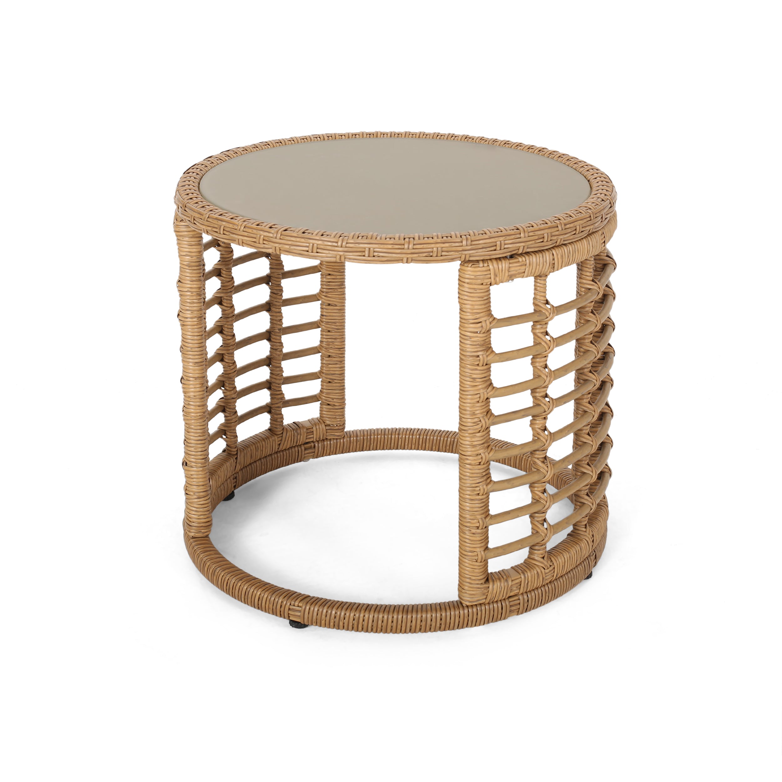 Modern Boho Rattan Side Table - Light Brown