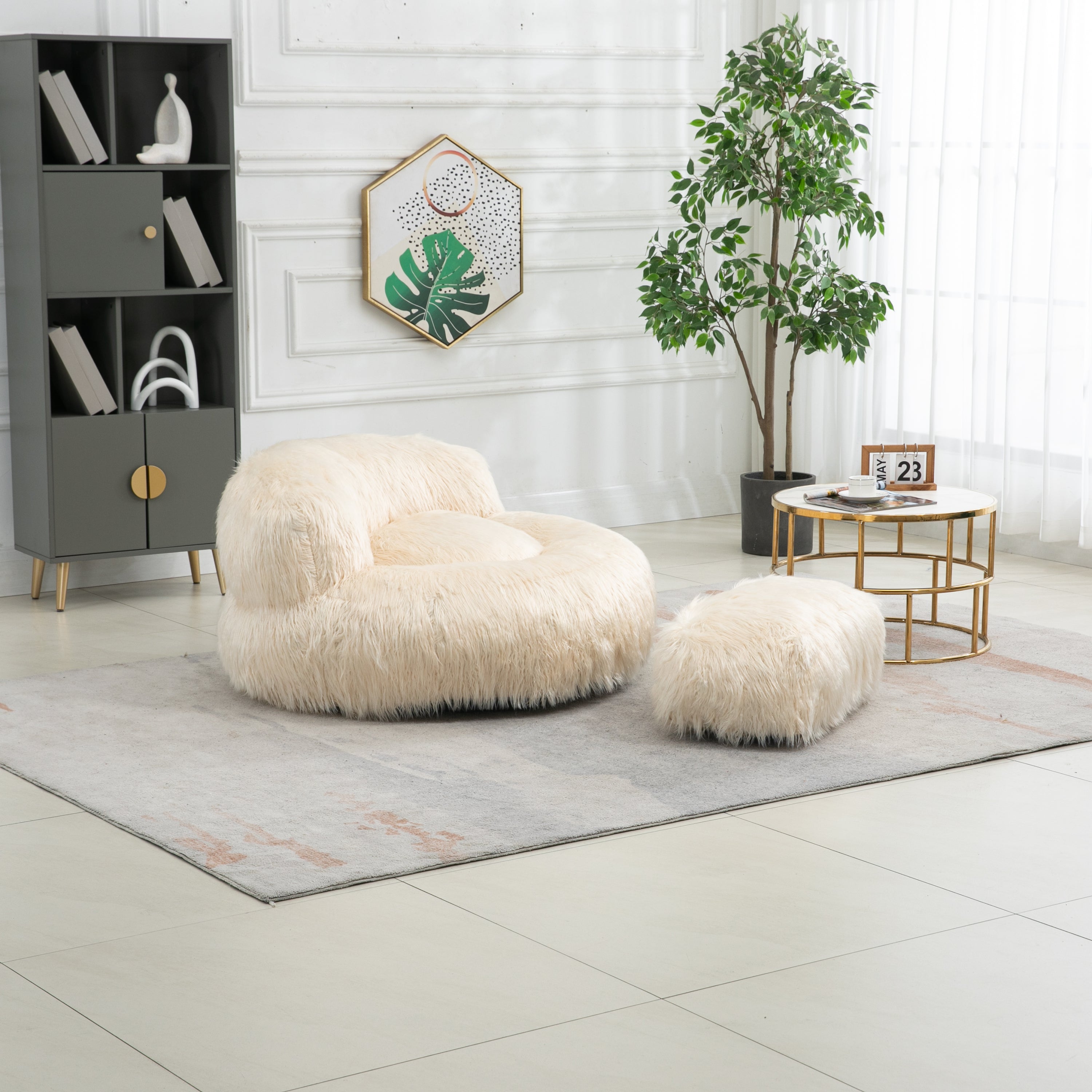 Bean Bag Chair Faux fur Lazy Sofa - Beige