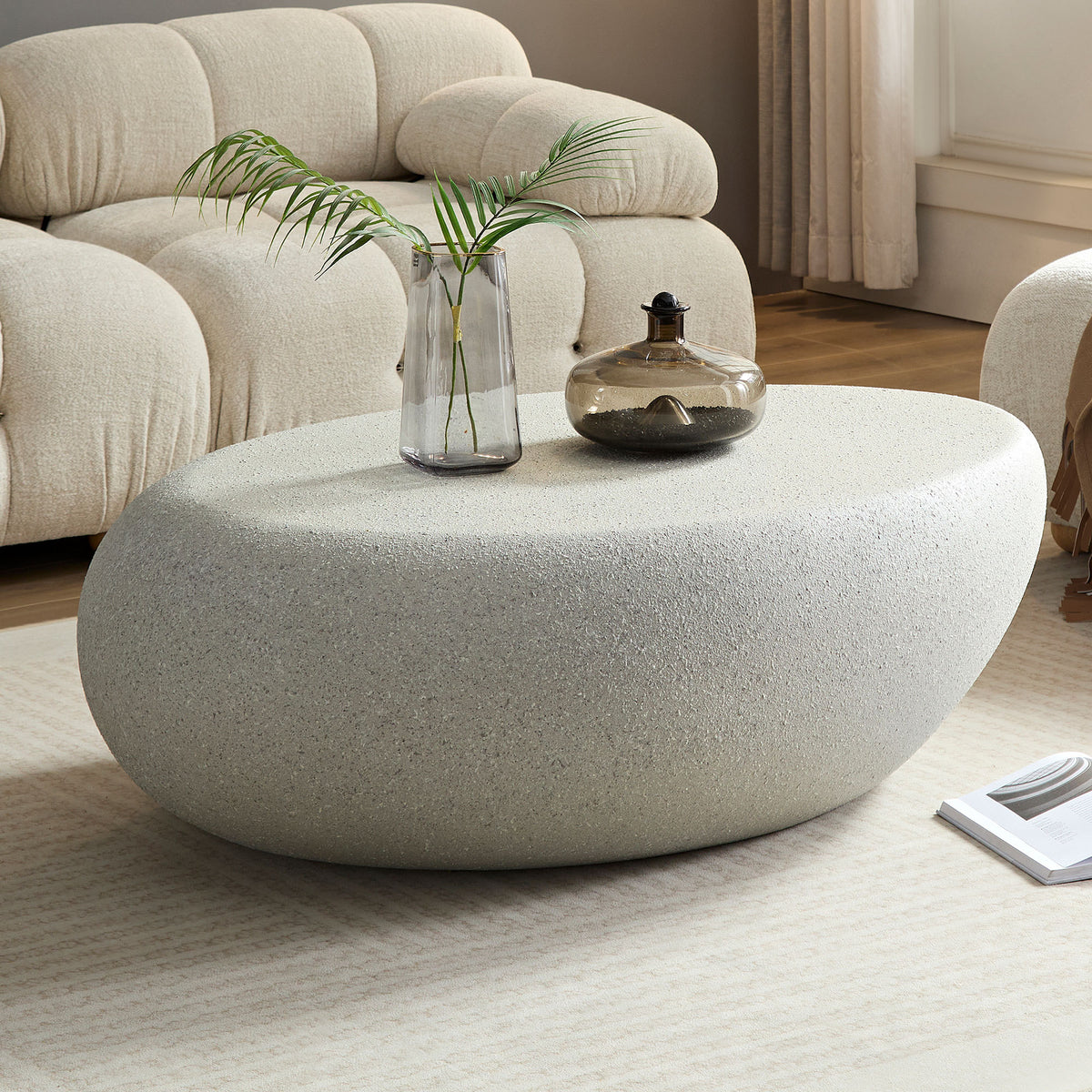 43.31''Fiberglass Elliptical Coffee Table,Matte Rocks Table front of the Sofa (No Need Assembly)