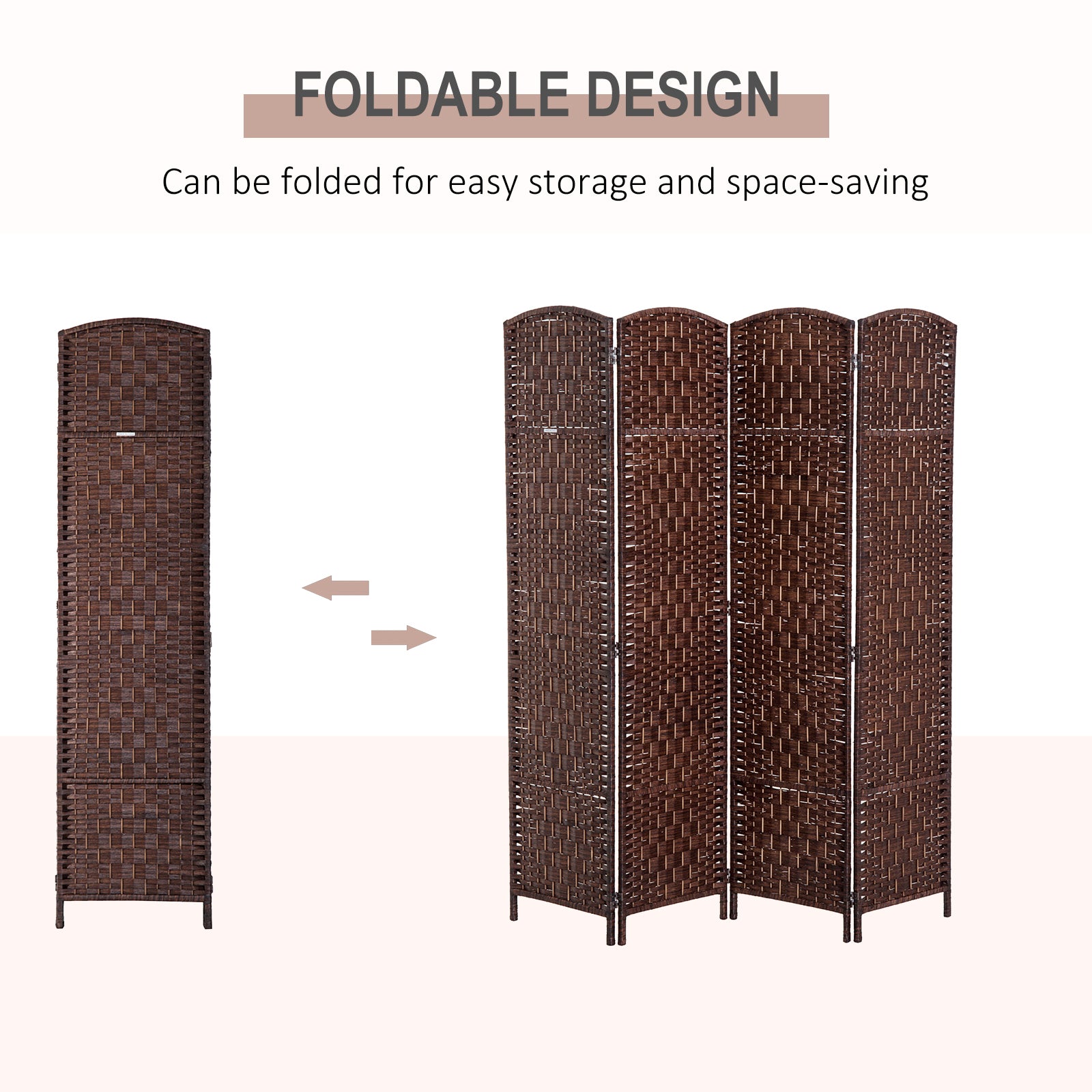 6' Tall Wicker Weave 4 Panel Room Divider Privacy Screen - Brown