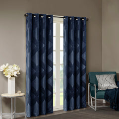 Ogee Knitted Jacquard Total Blackout Curtain Panel - Navy