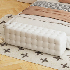 Elegant and Luxurious Velvet Ottoman Bench, Rectangular Footstool, No Assembly Required - White