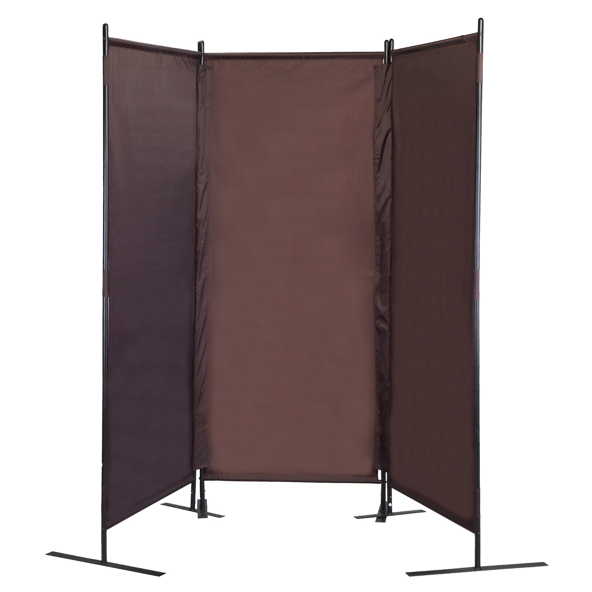 6 Ft Modern Room Divider, 3-Panel Folding Privacy Screen w/ Metal Standing, Portable Wall Partition, Brown