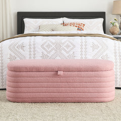 45.5" Storage Ottoman Bench Upholstered Fabric Storage Bench End of Bed Stool with Safety Hinge - Pink teddy.