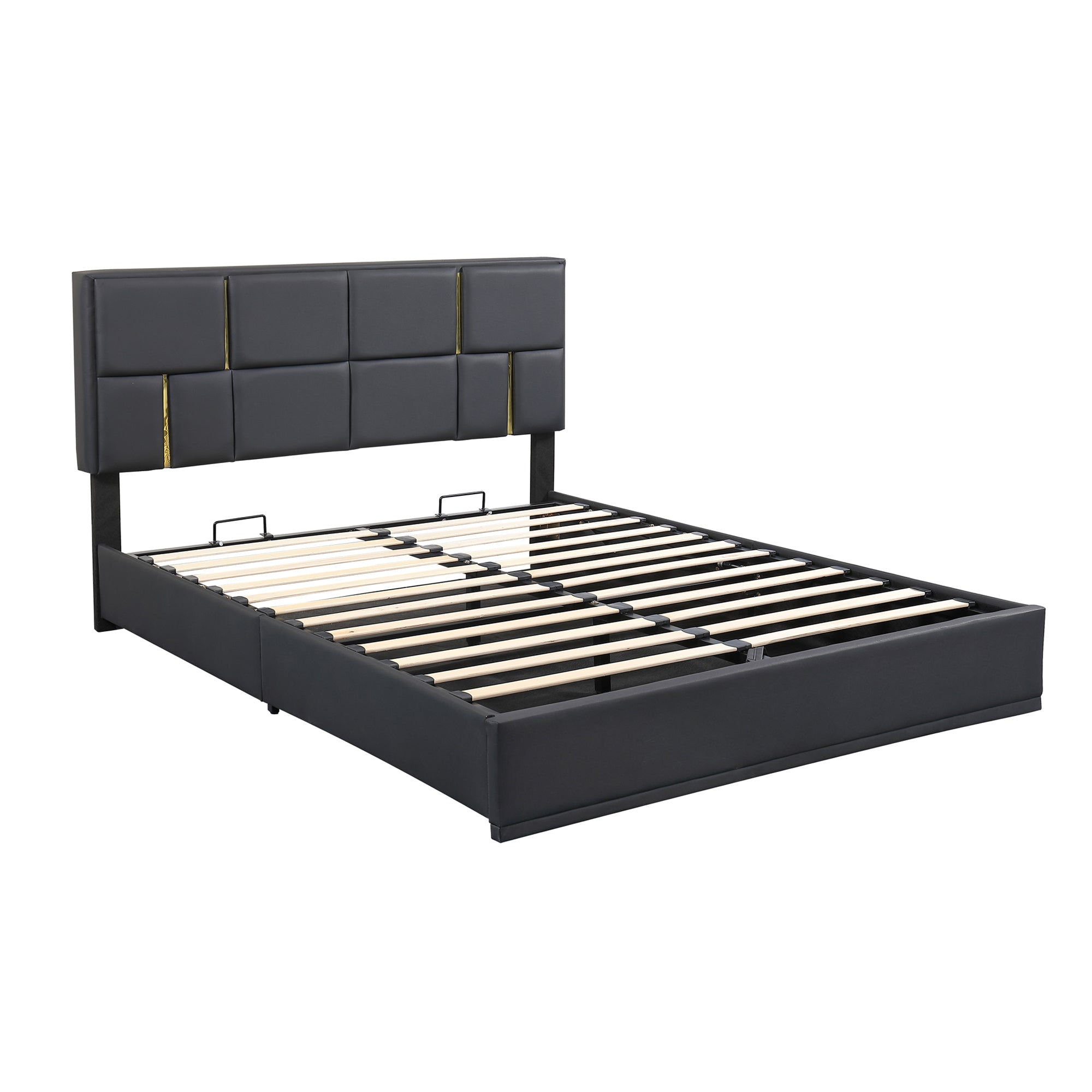 Queen Size Upholstered Platform Bed with Hydraulic Storage System, No Box Spring Needed - Black