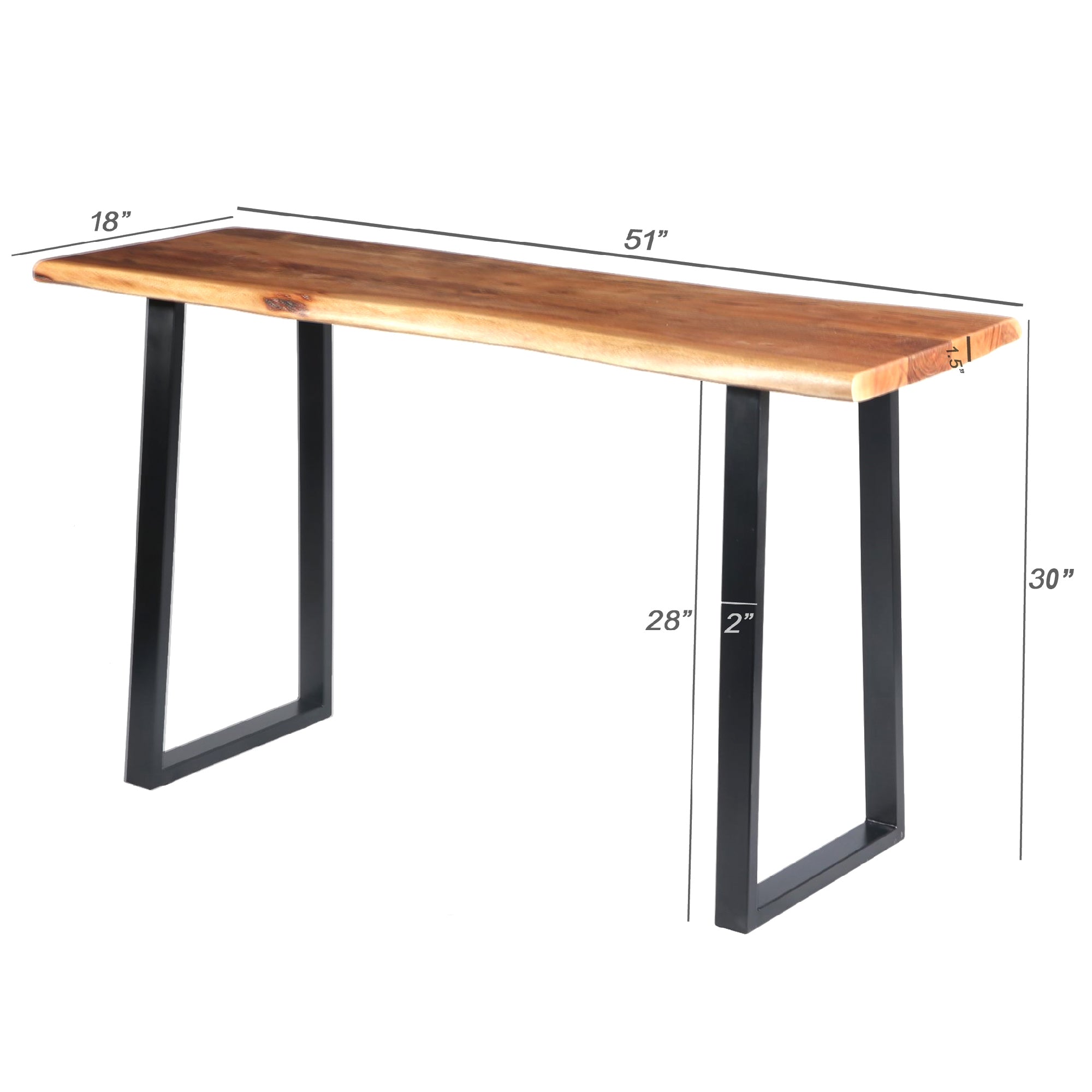 Industrial Wooden Live Edge Desk with Metal Sled Leg Support - Brown and Black