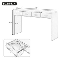 Modern Minimalist Console Table with Open Tabletop and Four Drawers with Metal Handles - White