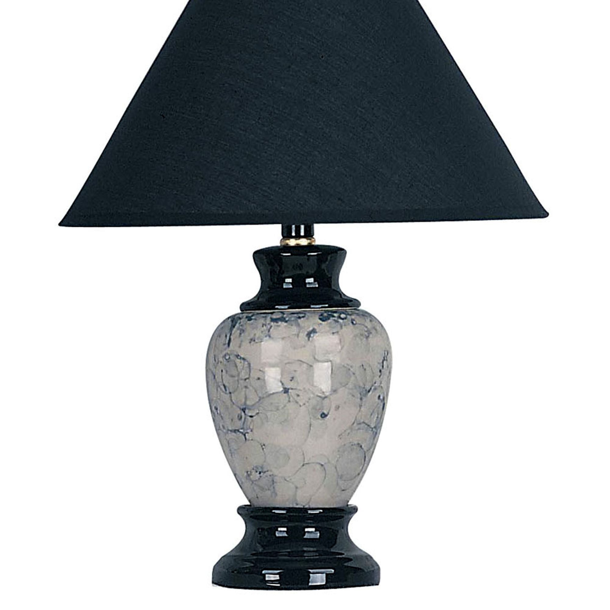 13" Tall Ceramic Table Lamp, Urn-Shaped with Black finish, Linen Shade