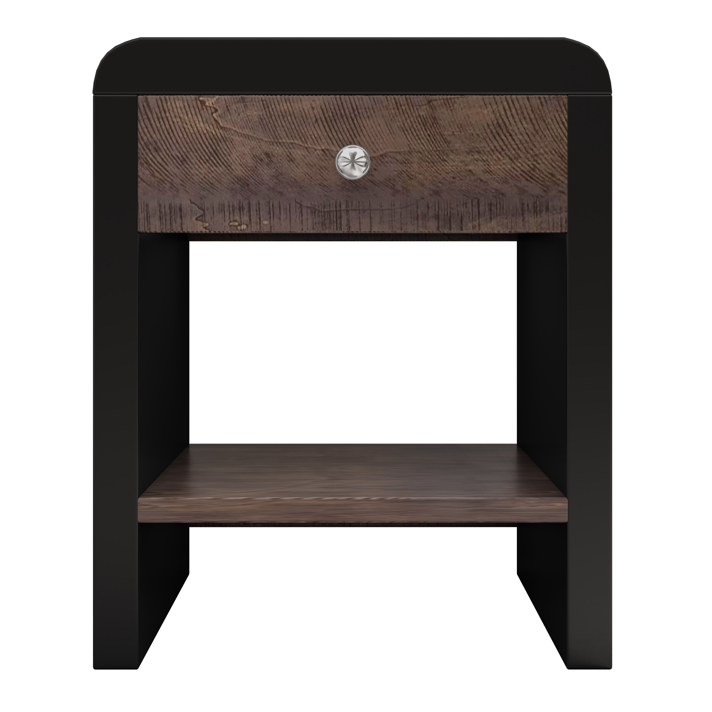 Mid Century Modern Style One-Drawer Nightstand - Walnut and Black