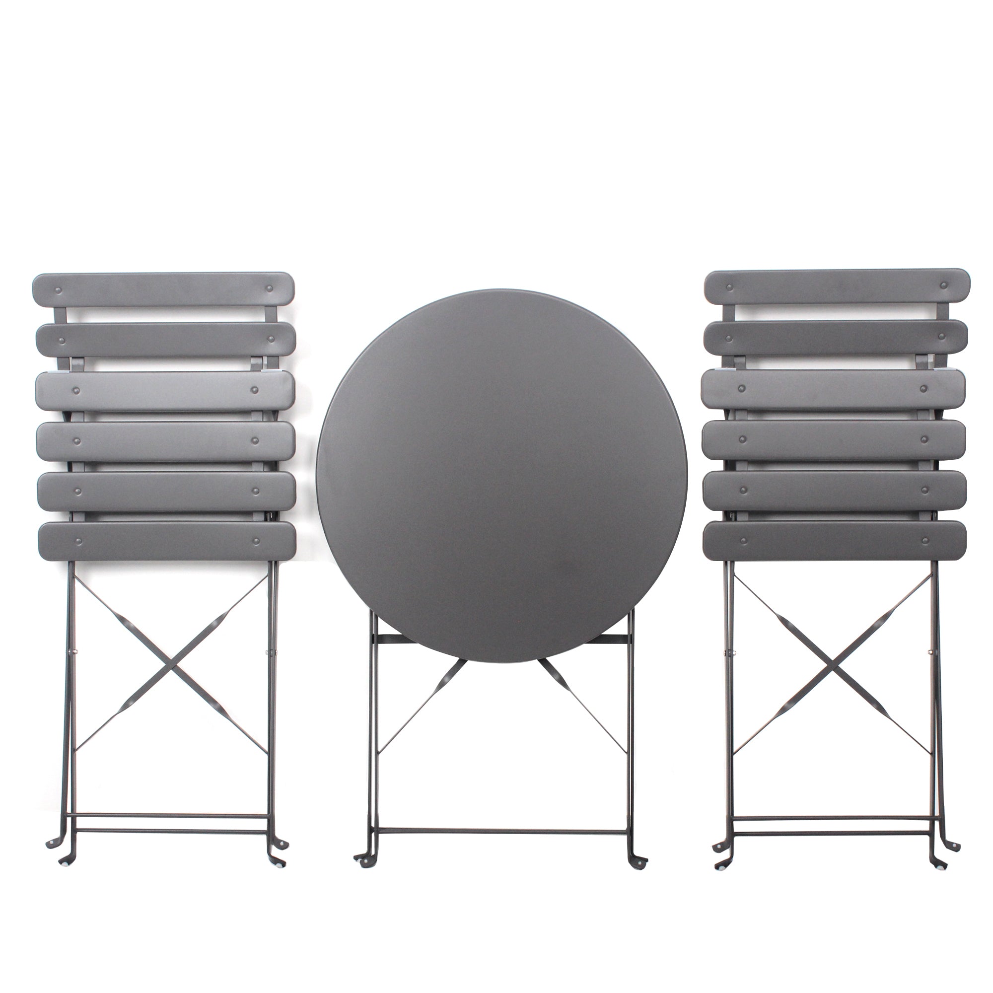 3 Pieces Patio Bistro Balcony Metail Chair Table Set - Gray