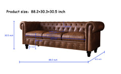 Vintage Style Sofa Button Tufted - PU Brown