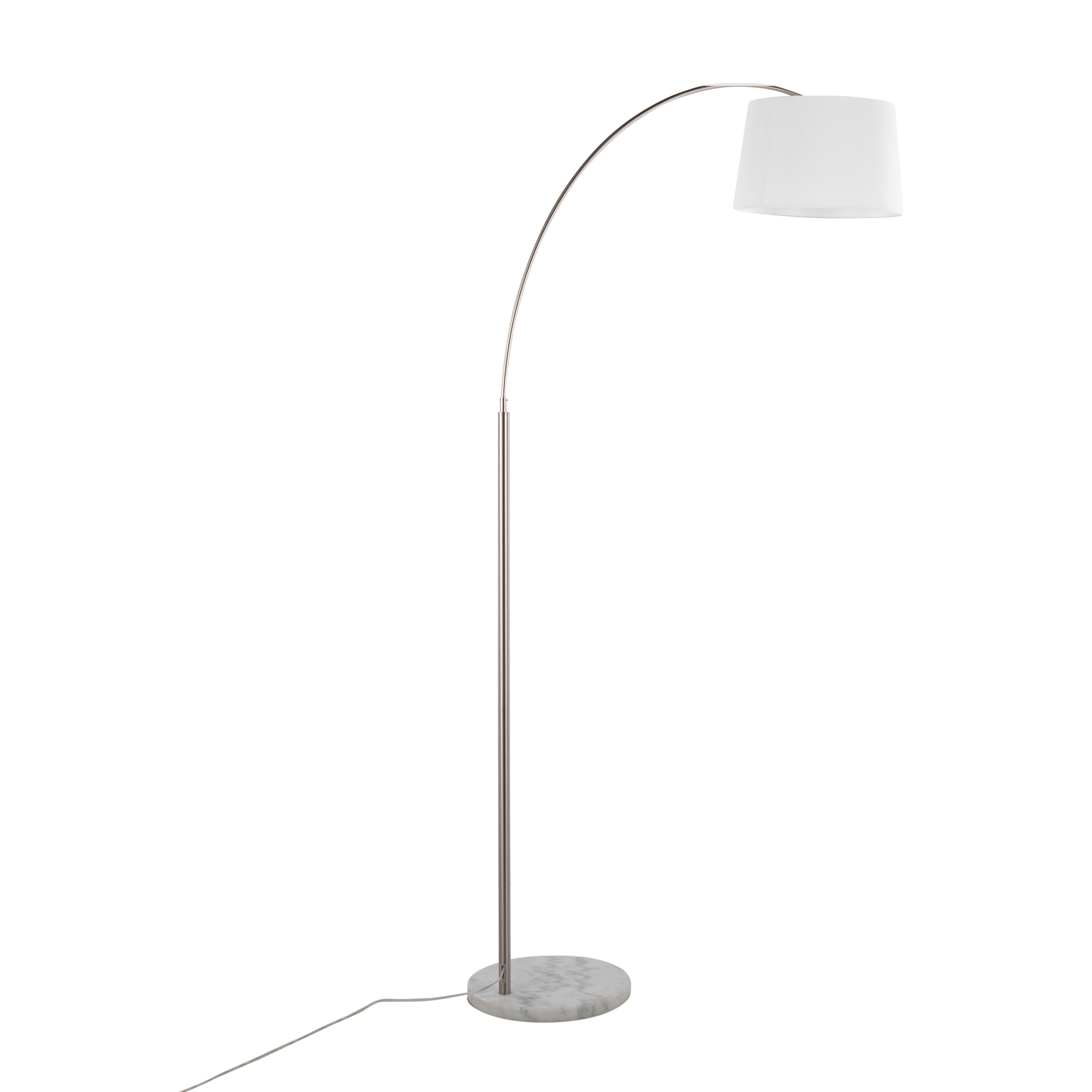 Contemporary Floor Lamp in White Marble and Nickel with White Linen Shade