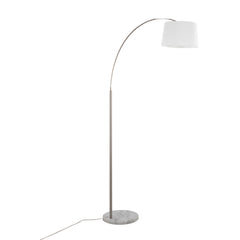 Contemporary Floor Lamp in White Marble and Nickel with White Linen Shade