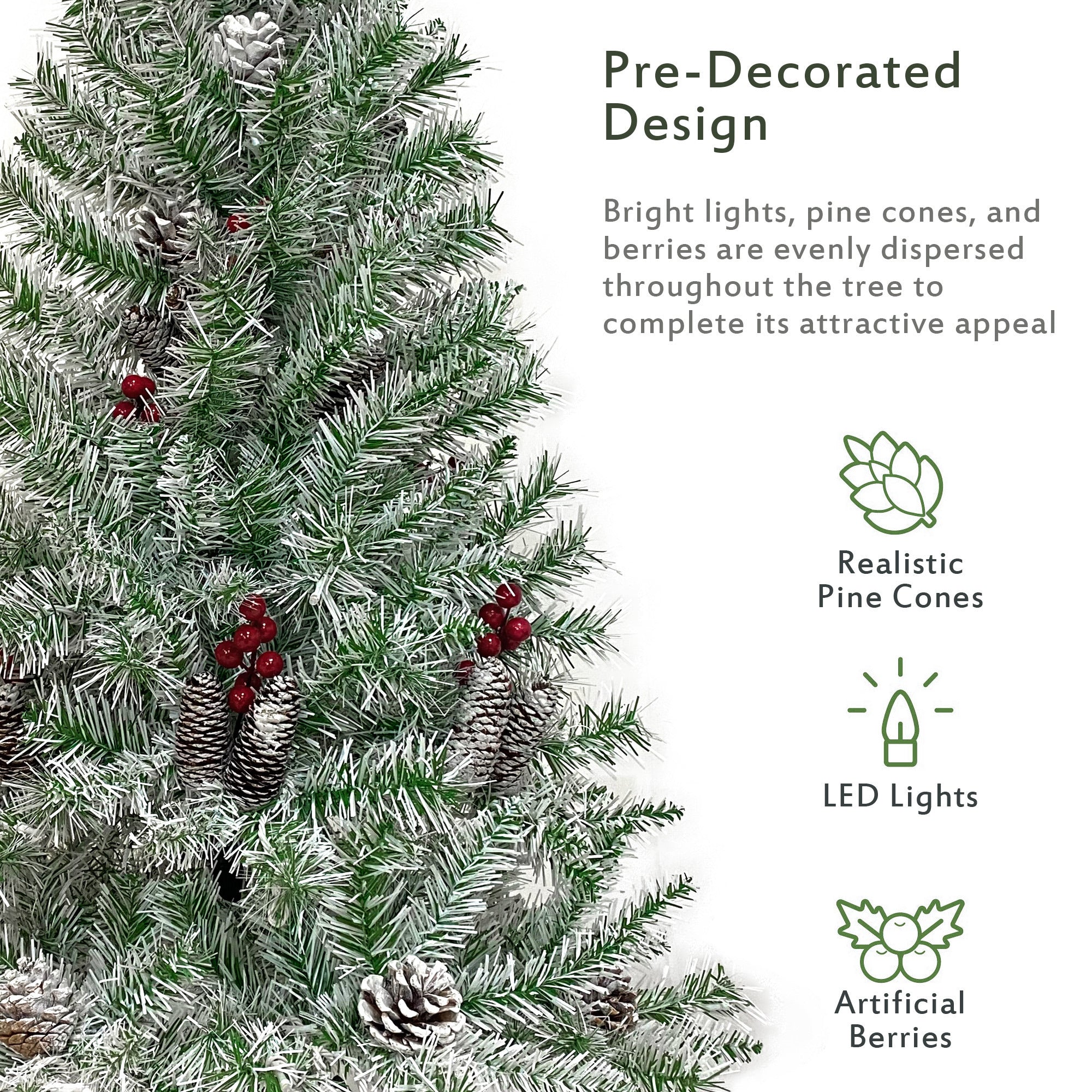 Pre-lit Xmas Tree Artificial Christmas 4-Piece Set,Garland, Wreath and Set of 2