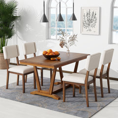 Rustic 5-piece Dining Table Set with 4 Upholstered Chairs - Walnut