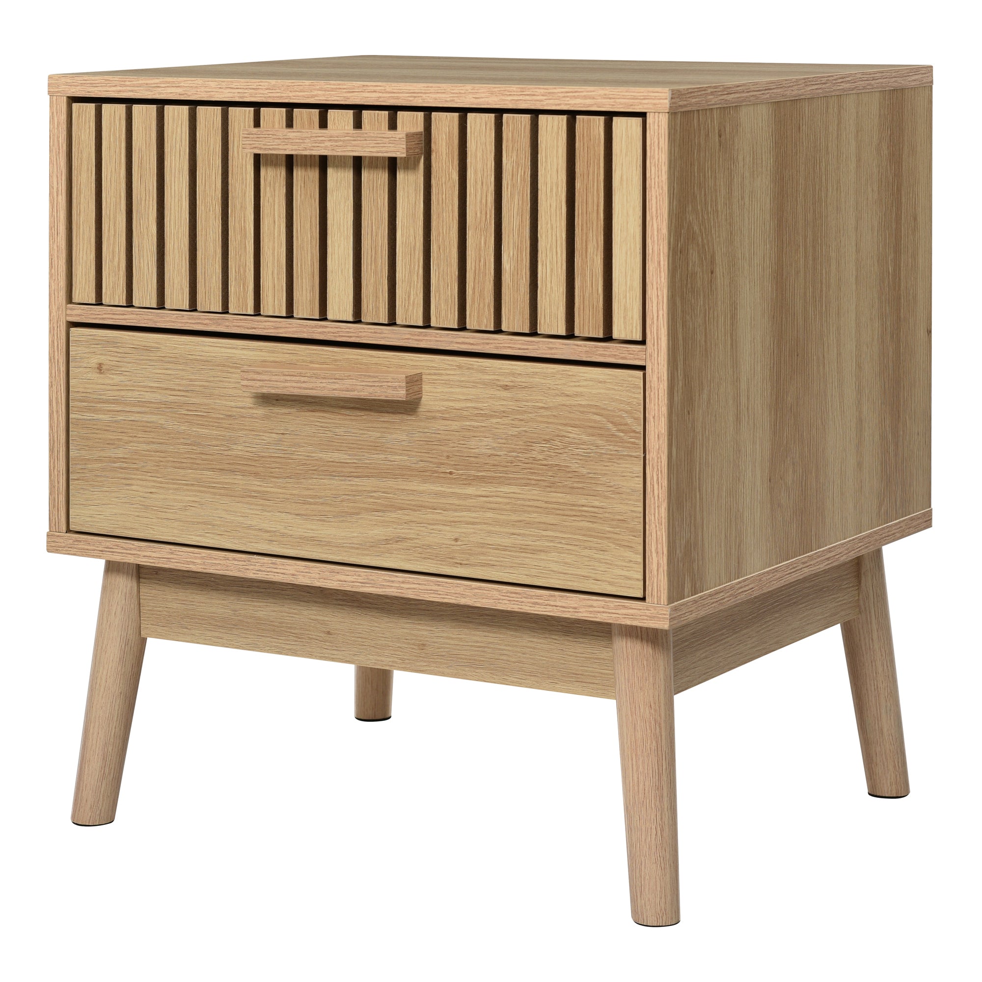 2-Drawer Nightstand with Rubber Wood Legs - Oak