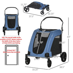 PawHut Pet Stroller Universal Wheel with Storage Basket Ventilated Foldable Oxford Fabric for Medium Size Dogs, Blue