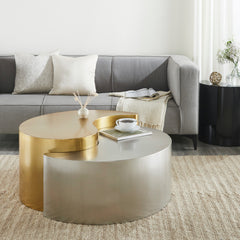 Ying Yang Modern & Contemporary Style 2PC Coffee Table Made with Iron Sheet Frame in Gold & Silver