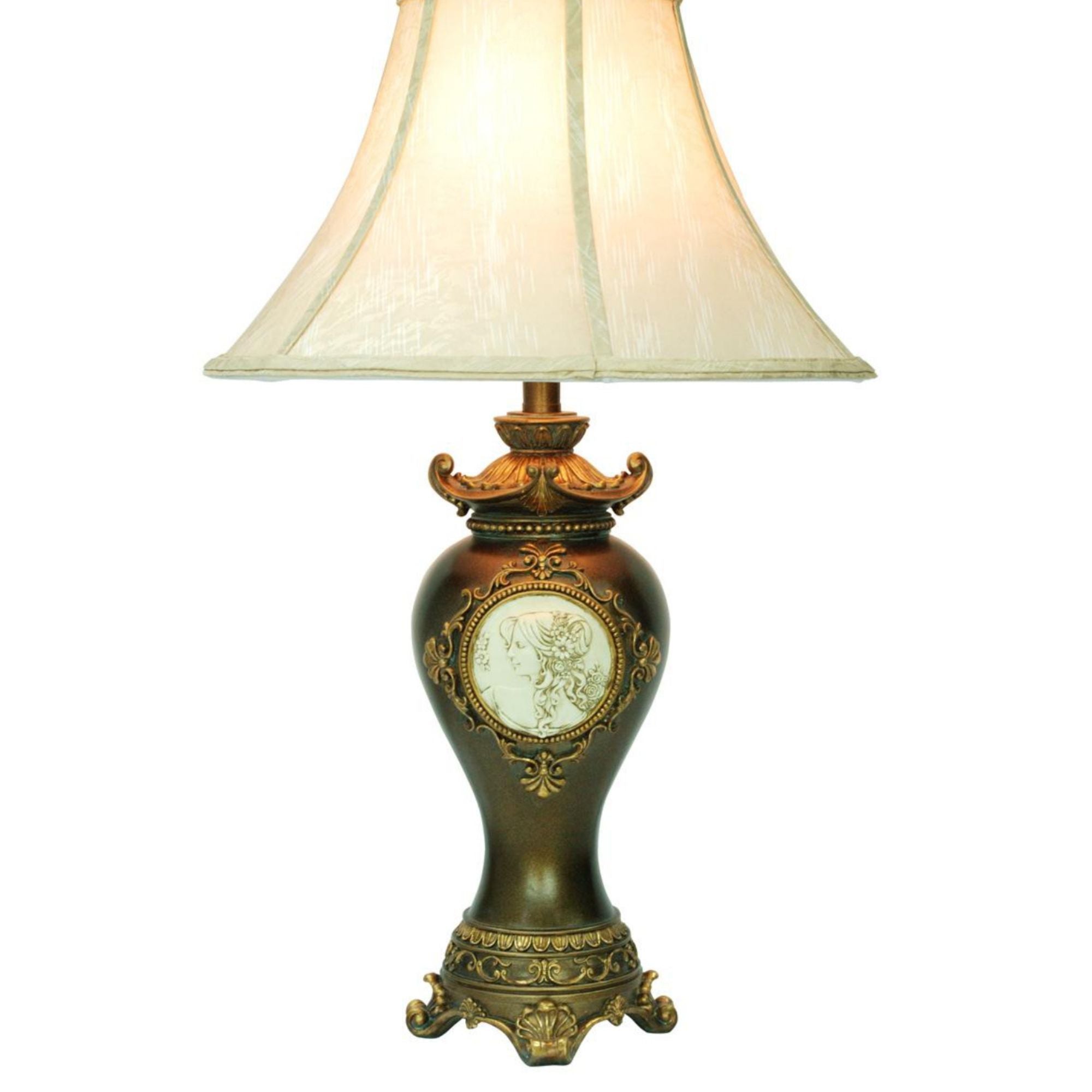 29" Tall Table Lamp w/ Espresso finish, Gold Leaves and Classical Greece Accents