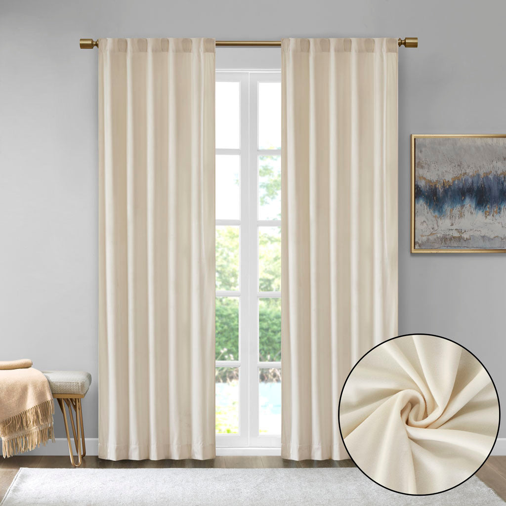 Room Darkening Poly Velvet Rod Pocket/Back Tab Curtain Panel Pair - Ivory